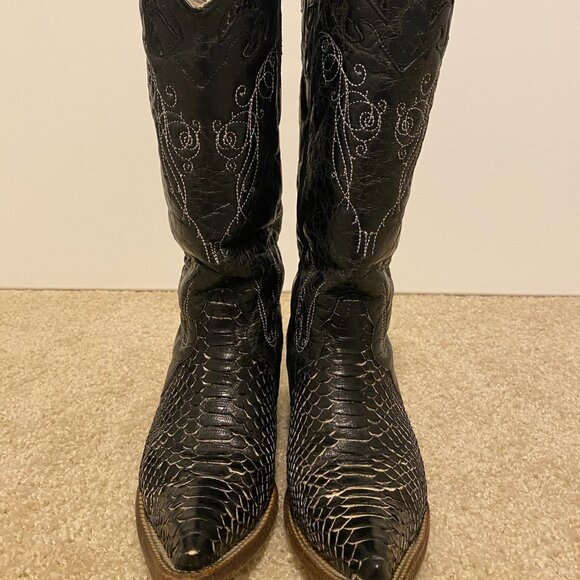 JB Dillon Western Cowboy Boots Women's Size 8B Black Embroidered Made In Mexico - Picture 1 of 15